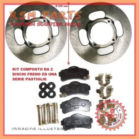2 front brake discs Ø 220 pads AIXAM COUPE VISION 2013