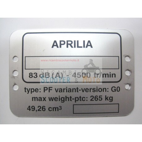 Frieze Fabricant Aprilia Scarabeo Nameplate 50 2T Minarelli 99-06
