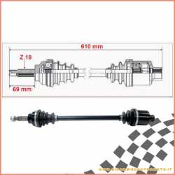 Double joint half shaft complete 610 mm AIXAM CITY CROSSLINE CROSSOVER