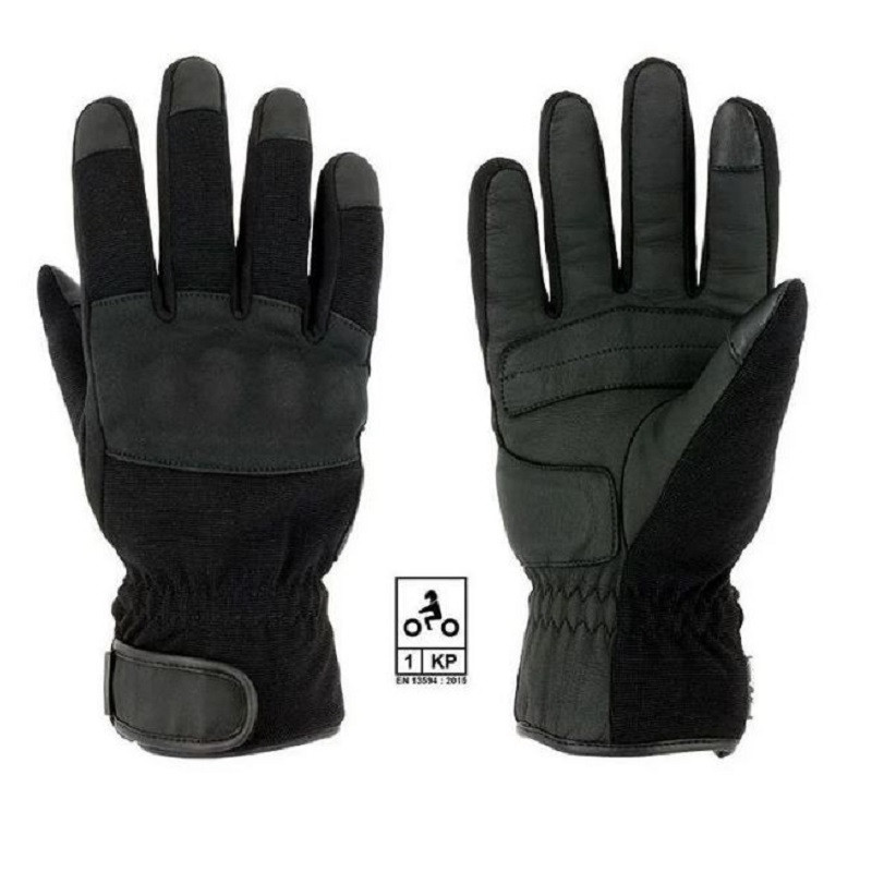 Guantes de moto de invierno Tactile S-Line fabricados en piel impermeable y tejido negro